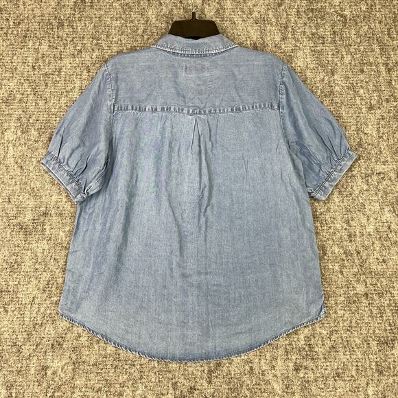 Lucky Brand Shirt Womens‎ M Denim Utility Puff Sleeve Chore Cottage Minimalist - Picture 2 of 9
